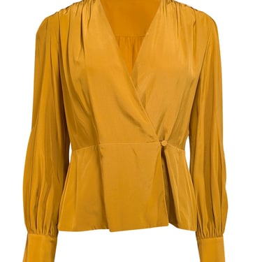 The Fold - Mustard Yellow Silk Wrap Blouse Sz 8