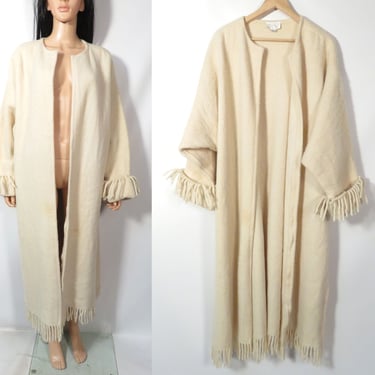 Vintage Cache Gold Label Cream Wool Blanket Coat With Pockets Made In Italy Size M 