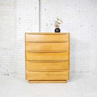 Vintage MCM 60's solid wood maple 5 drawer tall / high top dresser by Heywood Wakefield | Free delivery only in NYC and Hudson Valley areas 