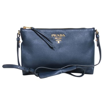 Prada - Navy Pebbled Leather "Daino" Crossbody Bag w/ Gold Hardware