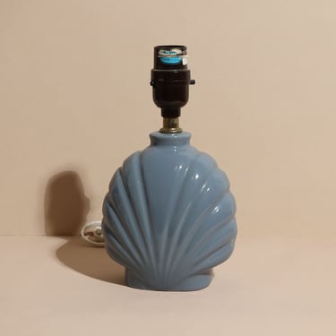 Vintage Mini Blue Ceramic Shell Lamp, Coastal Decor, Seashell Lamp, Art Deco Decor 
