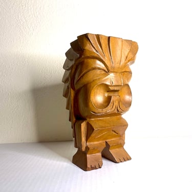 Vintage Hawaiian 10” Carved Acacia Wood Tiki Totem 