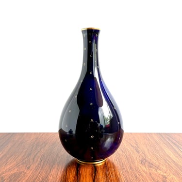 Vintage Danish Bing & Grondahl Cobalt Blue and Gold Vase Form 315 