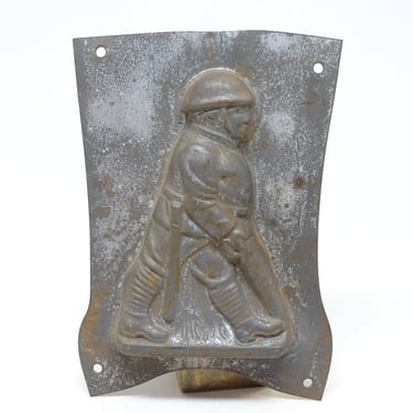 Antique One Piece WW1 Soldier Chocolate Mold of Pewter Covered Steel,  Vintage Military Decor 