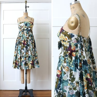 vintage 1950s floral dress • gorgeous watteau back Neiman Marcus cotton sundress with bow front 