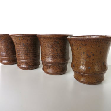 Vintage Studio Pottery Cups, Handmade 6oz Stoneware Yunomi Style Tea Cups, Small WhiskeyTumblers 