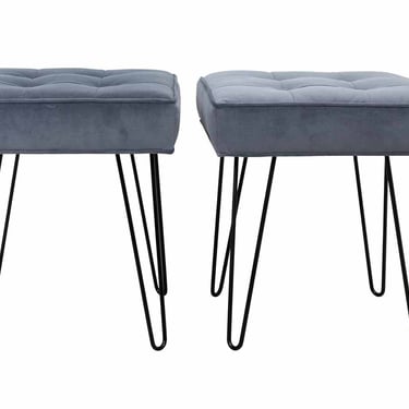 Pair Velvet Hairpin Benches