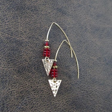 Gold and red frosted glass earrings, bohemian earrings 