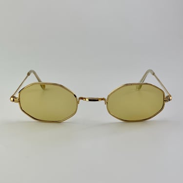 1960's Oval Hexagon Sunglasses - Yellow Glass Lenses - Made in JAPAN  - Unisex Style - Deadstock 