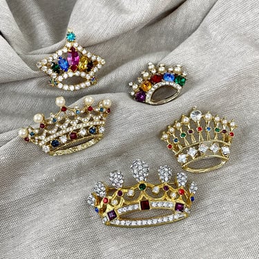 Vintage crown brooch lot of 5 - vintage costume jewelry 