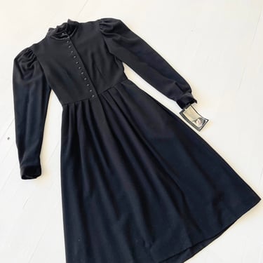 1980s Deadstock Black Prairie Dress with Mutton Sleeves 