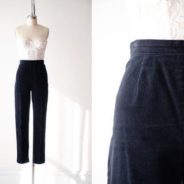 high waisted pants | 80s vintage black corduroy dark academia stretchy skinny corduroy leggings 
