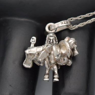 80's sterling peddler & wares moving pendant, Peru 925 silver lucky street seller hawker necklace 
