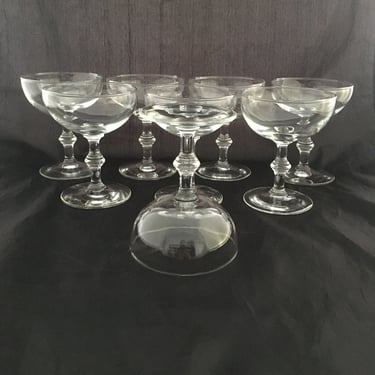 Set of 2 Vintage Mid Century Modern 5 OZ Coupe Cocktail Glasses, Bamboo Knob Cut Stem, Art Deco Champagne Saucers, Martini, Libbey Georgian 