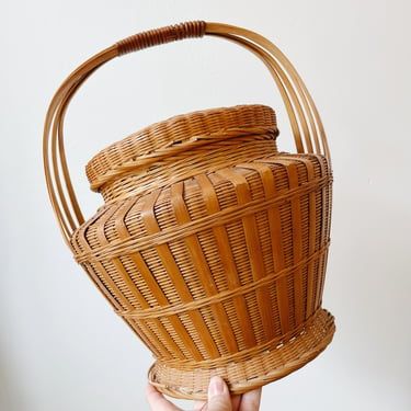 Woven Wicker Basket with Handle + Lid