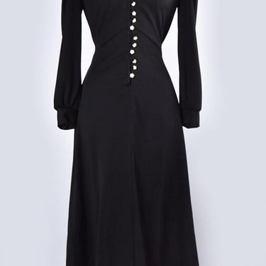 70's Black Ossie Clark style Vintage Long Maxi Dress Gunne Sax 1970's Polyester Evening Prom Party Dress 