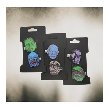 Monster Hair Clips - Halloween Barrettes - Frankenstein Dracula Mummy Creature Phantom Horror Accessories 