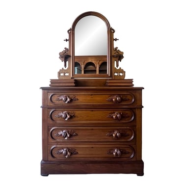 Antique Victorian Black Walnut Chest of Drawers With Mirror Circa 1840 
