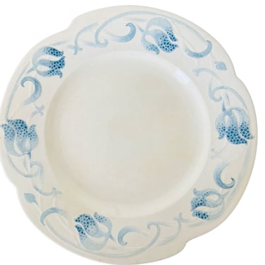 French Art Nouveau Dinner  Plates with Blue Tulip Design, Set of 8