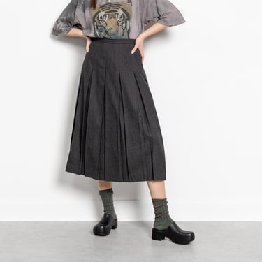 PLEATED WOOL SKIRT Dark Stormy Grey Charcoal Vintage High Waist Kilt Midi / 28 29 Inch Waist / Size 7 8 