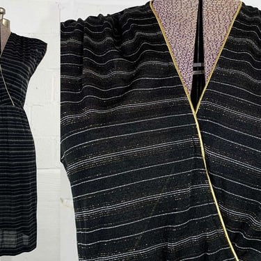 Vintage Black Gold Striped Dress Sparkly Short Sleeves Festival Party Cocktail Sheer Dance Party Cocktail Evening NYE Medium 1970s 