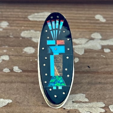 Huge Nightsky Turquoise Native American Navajo Sterling Silver Sun Ring