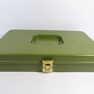 Vintage Avocado Green Plastic Sewing Thread Box - Wilson Wil-Hold Green Plastic Sewing Storage Box 