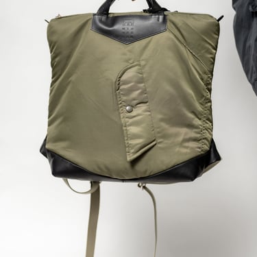 Olive Recycled Polyester and Leather Padded Backpack