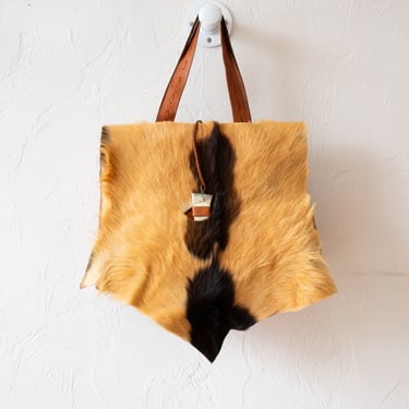 Vintage Leather & Cowhide Shoulder Bag with Horn Closure