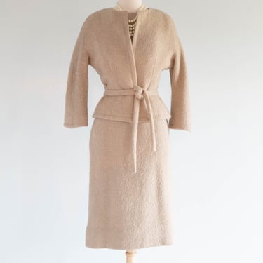 Elegant 1950's Wool Boucle Dress & Matching Jacket by Larry Aldrich / Medium