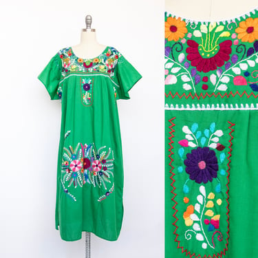 1980s Oaxacan Maxi Dress Mexican Embroidered L 