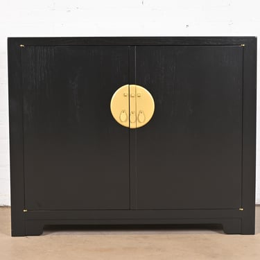 Michael Taylor for Baker Far East Collection Black Lacquered Chinoiserie Cabinet, Newly Refinished