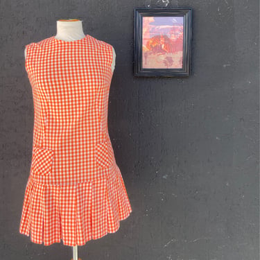 Checkered orange mini dress