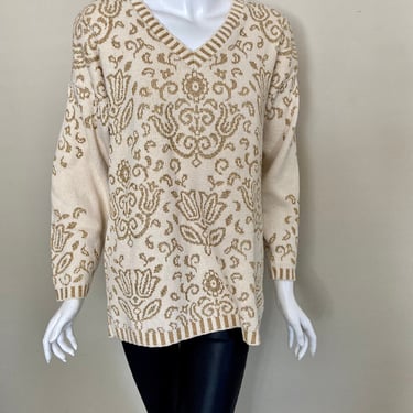 80s Vintage Pierre Cardin Gold Metallic Baroque Sweater 