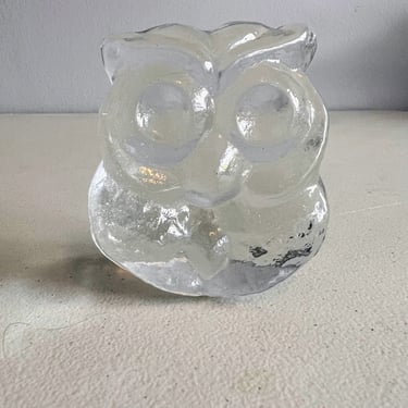Vintage Blenko Glass Crystal Clear Owl Critter Paperweight 