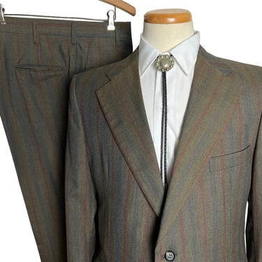 Vintage 1970s PENNEYS TOWNCRAFT 2pc Shadow Stripe Suit ~ size 40 R ~ jacket / pants ~ Mod / Western 