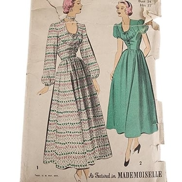 Vintage 40s Sewing Pattern Dress w/Full Skirt Advance 5073 