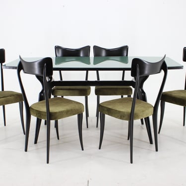 1960's Italian Dining Set in Style of Ico Parisi / Vintage Dining Table / Set of Six Dining Chairs / Italian Design 