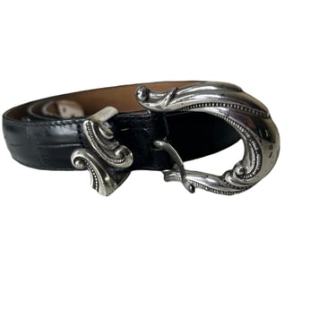 Vintage 90's Brighton Black Embossed Leather Belt, 34-38 