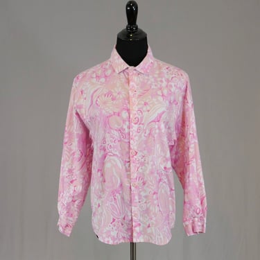 80s 90s Pink Roses Shirt - Forenza - Shades of Pink - Floral Print - Long Sleeve - Vintage 1980s 1990s - M 