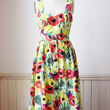 Vintage 1990s Yves Saint Laurent Pop Poppy Dress Set | M | YSL Variation | Floral Print Cotton Blouse and Skirt 