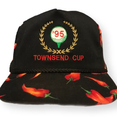Vintage 1995 Townsend Golf Cup Chili Pepper Leather Strap Back Hat Cap 