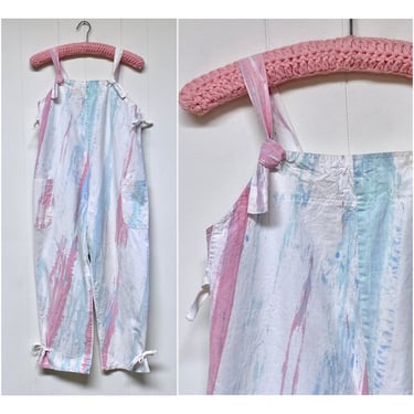 Vintage 1990s Slouchy Artsy Tie Dye Cotton Bib Overalls with Adjustable Ties by Cherokee, Small to Medium, VFG 