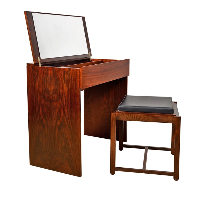 Compact 32&#8243; Desk | Vanity w. Matching Flip-Over Stool | Table in Danish Rosewood