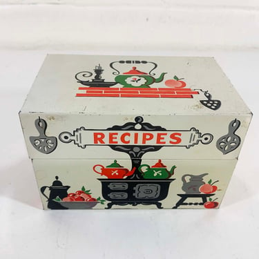 Vintage Metal Recipe Box Silver Chefs Stylecraft Baltimore Maryland Tin USA Mid Century Recipes 1950s 