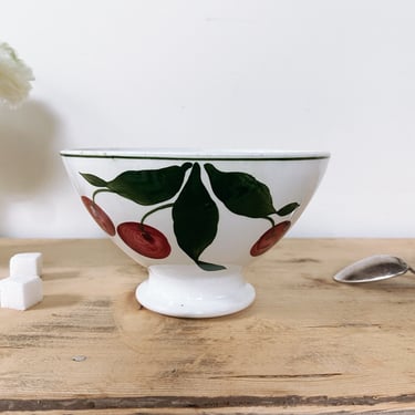 Beautiful rare find vintage French cafe au lait bowl with cherries and leaves 