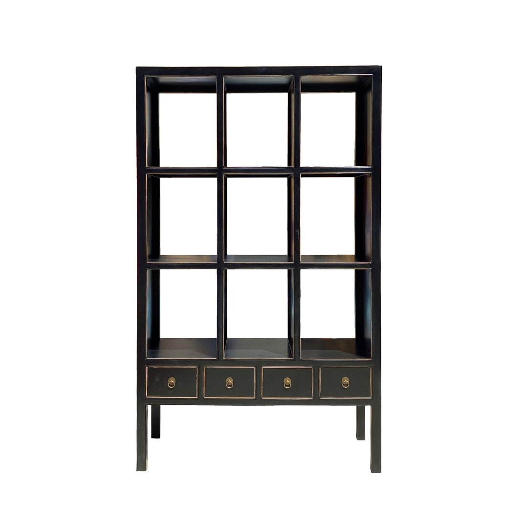 Oriental Black Lacquer Open Shelf Bookcase Display Divider