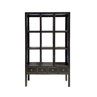 Oriental Black Lacquer Open Shelf Bookcase Display Cabinet Divider cs7313E 
