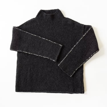 Raw Turtleneck Sweater in Black Melange