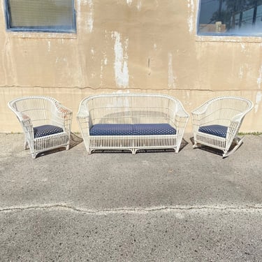 Antique Victorian Wicker Rattan Bentwood Sculptural Sunroom Sofa Set with Chairs